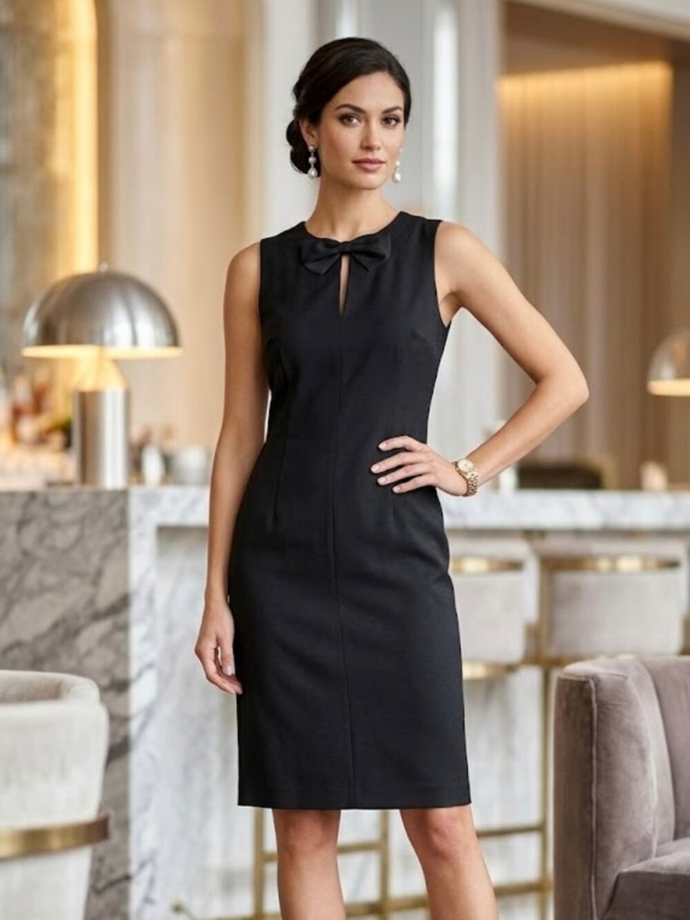 Neiman Marcus Twenty Twelve Black Bow Keyhole Sheath Dress NWT - Size 8